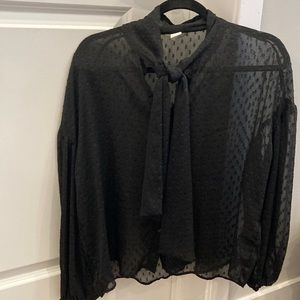 H&M see through tie-neck blouse